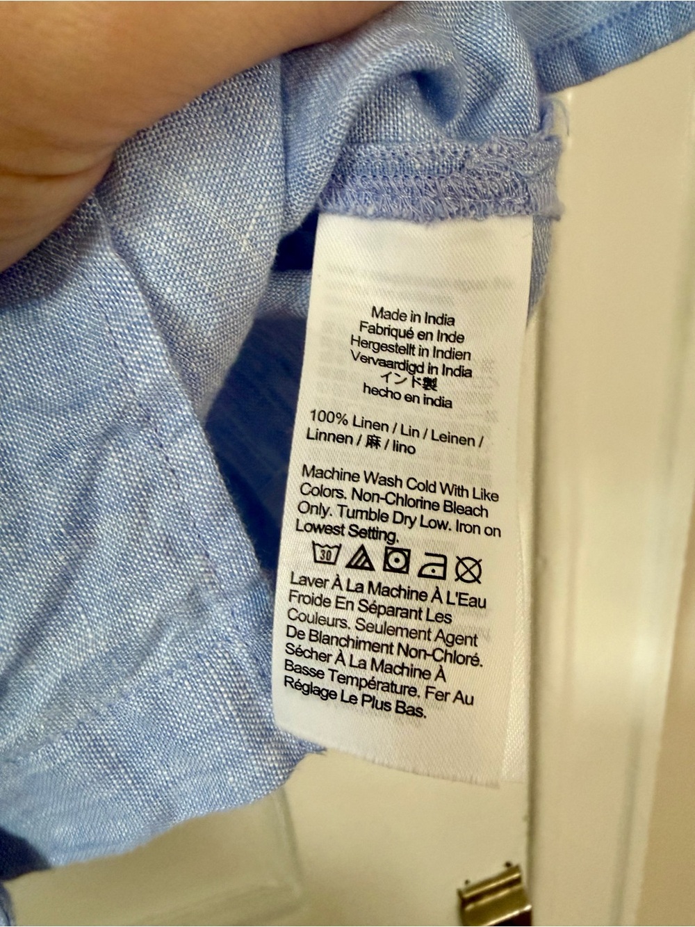 J. Crew Linen Blue Ruffle-Neck Button Shirt - Picture 4 of 4